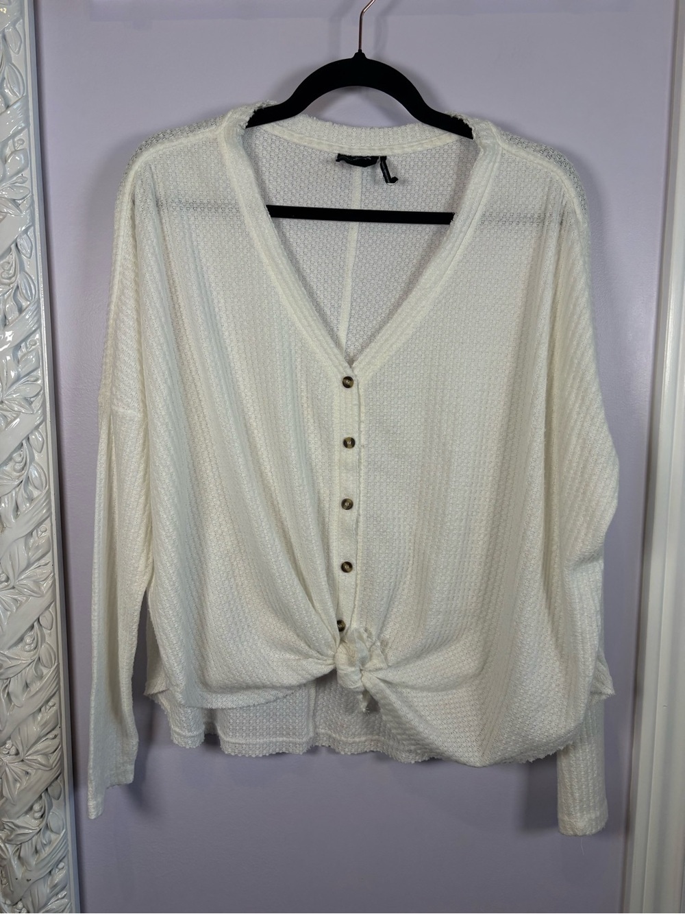 Urban Outfitters Out From Under Soft Cream Waffle-Knit Tie Soft Casual Top S